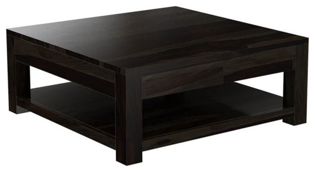 Glencoe Large Square Coffee Table Solid, Modern Dark Wood Square Coffee Table