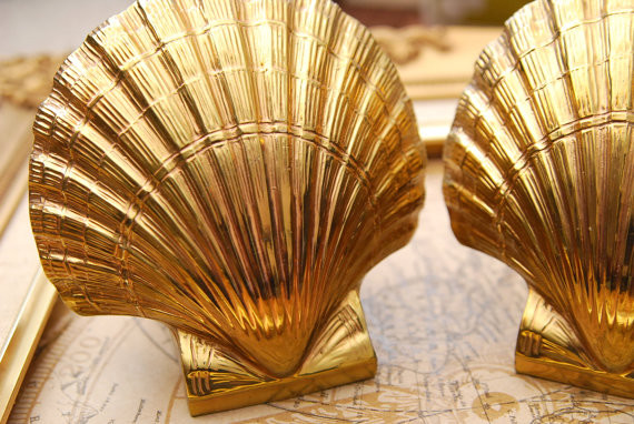 Brass Coated Shell Bookends by Vintage Lancaster