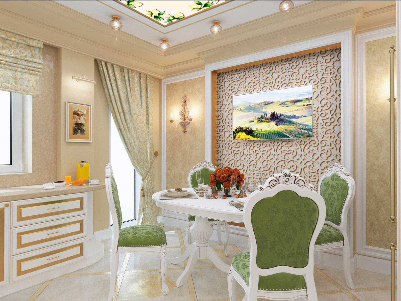 Классический интерьер с элементами греческого стиля