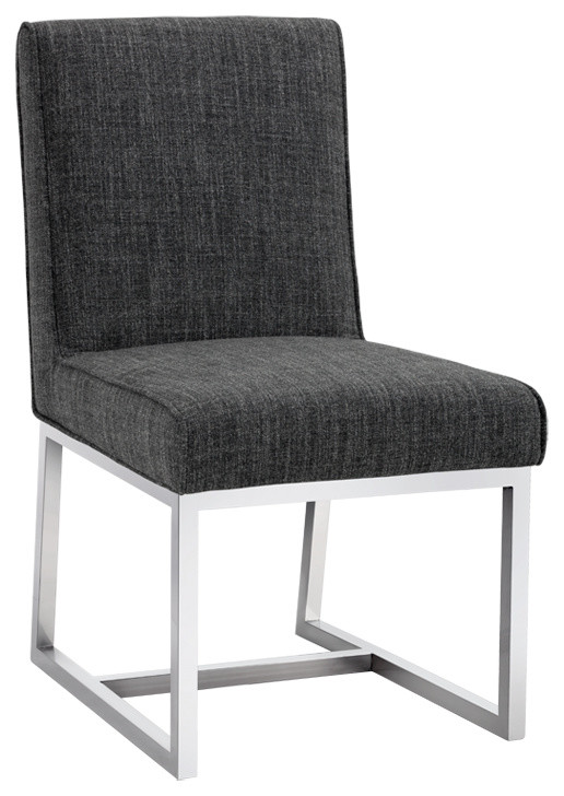 Kallan Grey Fabric Dining Chairs with Stainless Steel Legs Set of 2