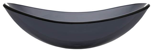 Dark Gray Canoe Tempered Glass Vessel Sink for Bathroom, 21 X 14 Inch