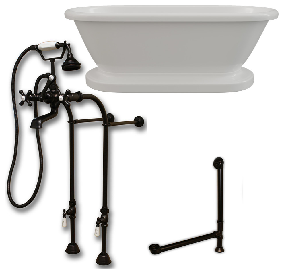 Acrylic Double Ended Pedestal Bathtub 60" X 30" With No Faucet