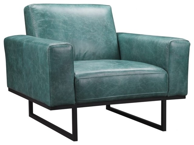38 W Club Chair Wax Finished Teal Top Grain Leather Black Iron