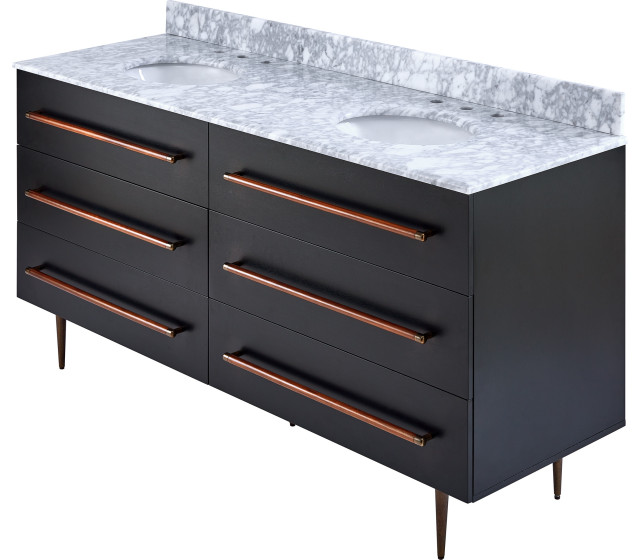 Yatesling Carrara Marble Double Bath Vanity Midcentury Bathroom