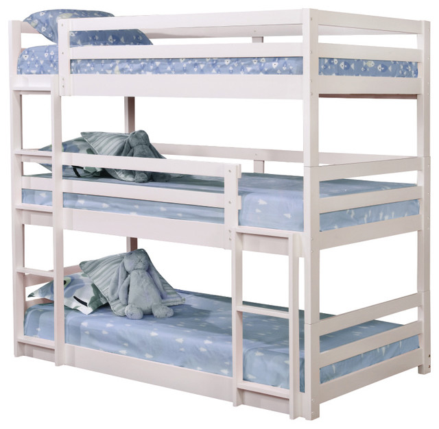 white triple bunk bed with storage