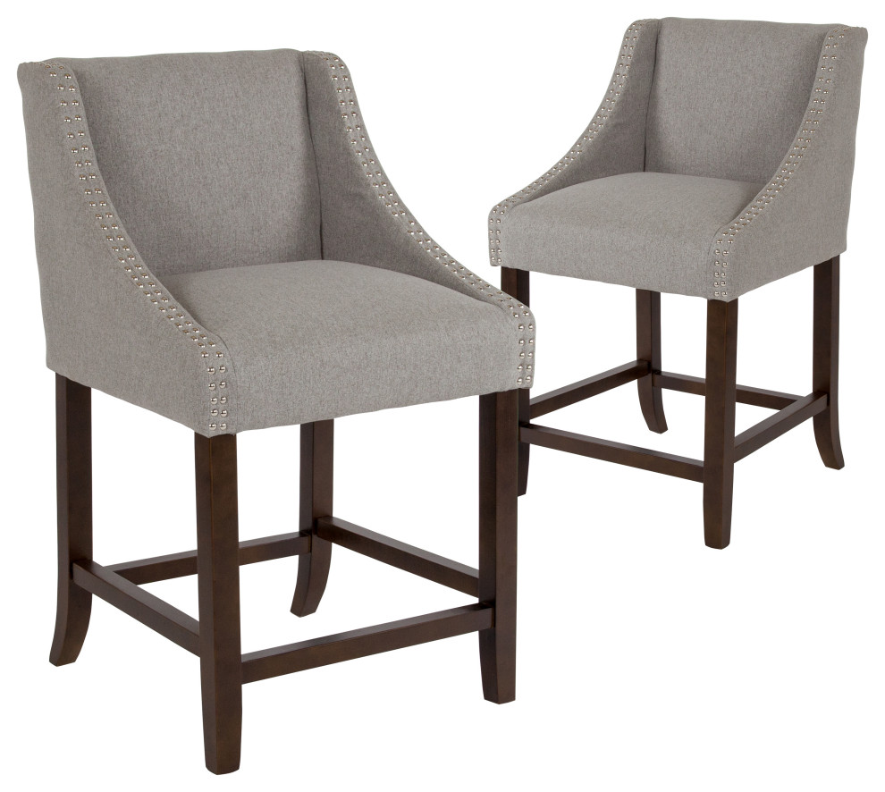 24" Light Gray Fabric Stool Transitional Bar Stools And Counter