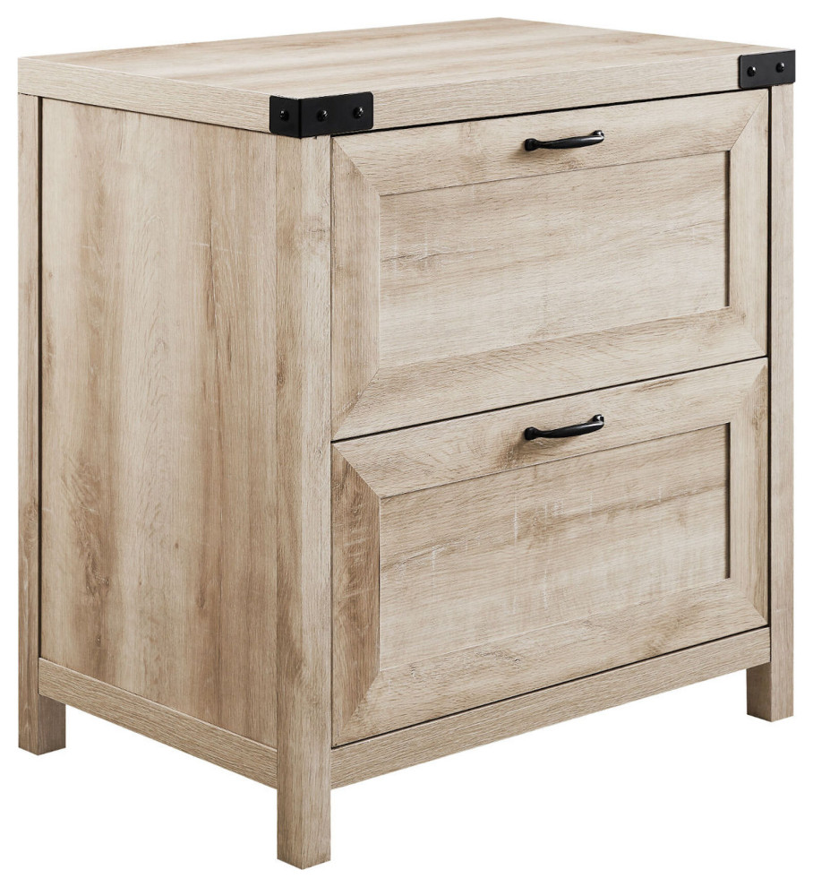 Modern Farmhouse 2Drawer Filing With Metal Accents, White Oak