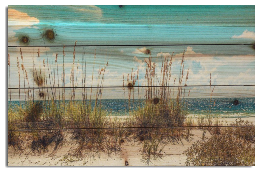 18" Ocean Sand Dunes Wood Plank Wall Art Beach Style Prints And