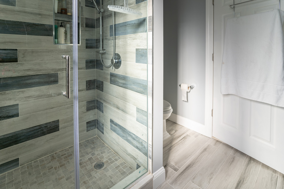 Walk-In Glass Shower with Plank Tile Walls