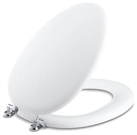 Toilet Seat Round Closed Front with Cover and Polished Chrome Hinge in White