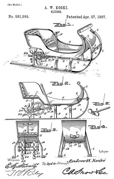 W A Koski Patent Art Poster Sleigh 1897 
