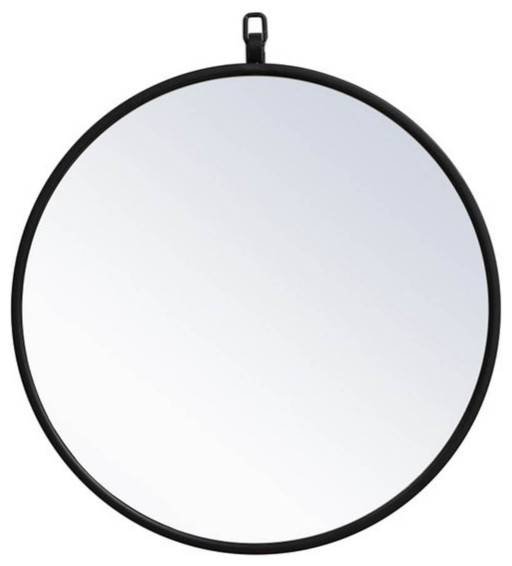 Midcentury Modern Metal Frame Round Mirror With Decorative Hook 18" In