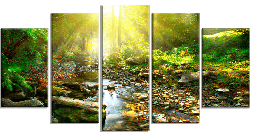"Mountain Stream in Forest" Landscape Photo Metal Wall Art, 60"x32" 5