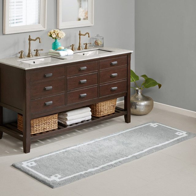 Madison Park Evan High Pile Bordered Bathroom Rug, Blue, Medium ...