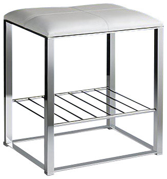 Chrome Bathroom Stool With White Leather Top And Shelf Chrome Bathroom Stool With White Leather Top And Shelf