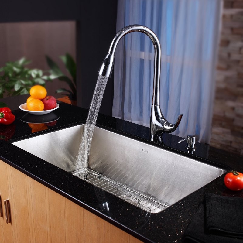 Kraus KHU100-32-KPF1621-KSD30CH Single Basin Undermount Kitchen Sink with Faucet