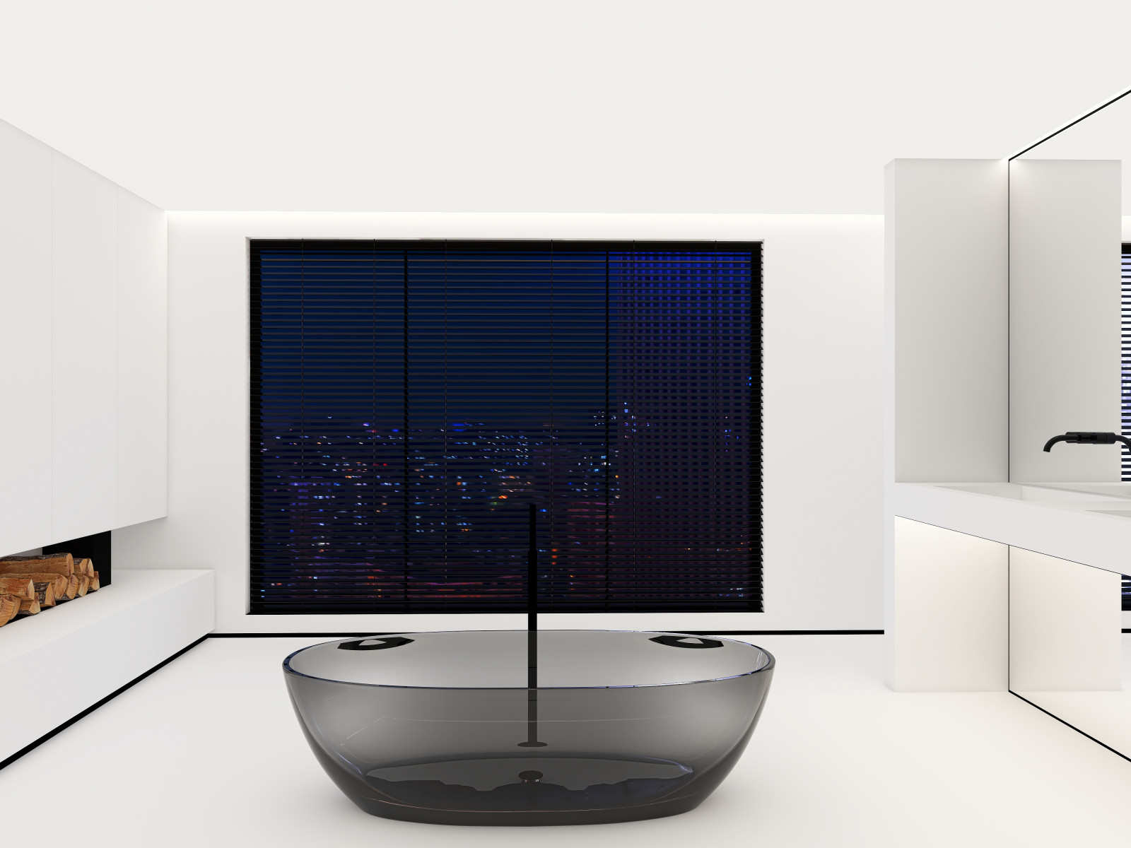 Представляем вам наш проект ванной комнаты с камином и панорамным зеркалом. Глав