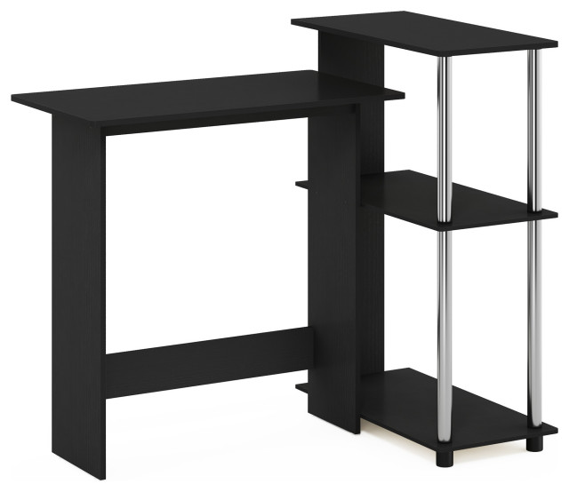 Furinno Abbott Corner Computer Desk With Bookshelf Americano/Stainless