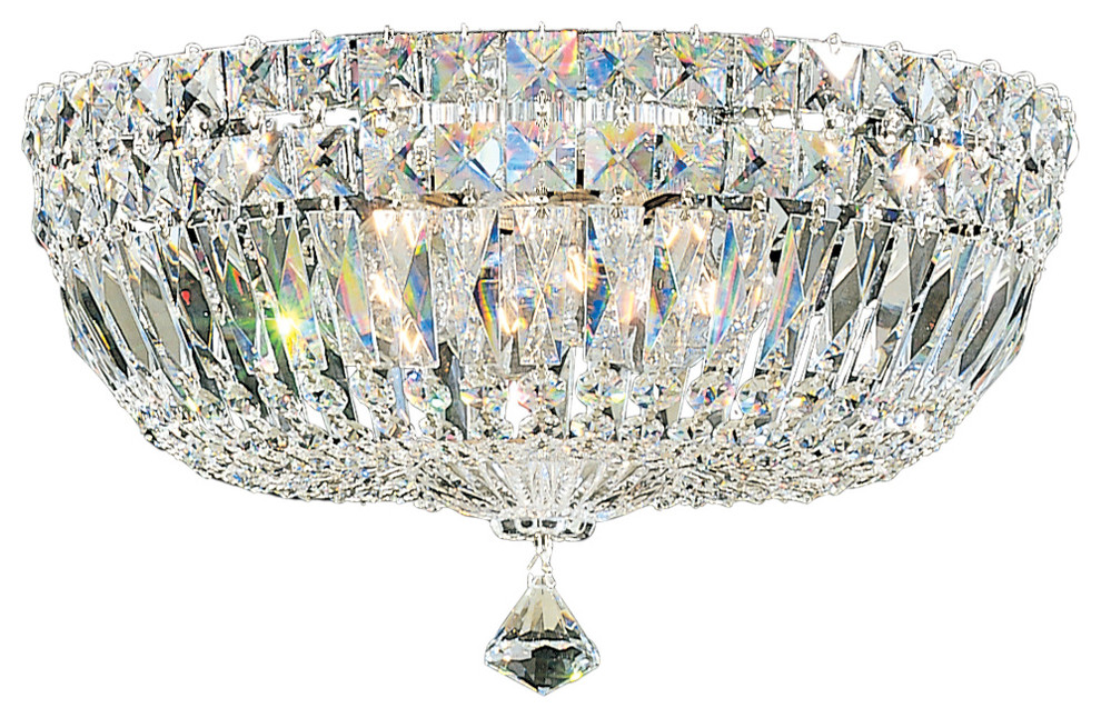 Petit Crystal Deluxe 5-Light Close to Ceiling in Silver, Clear Gemcut Crystal