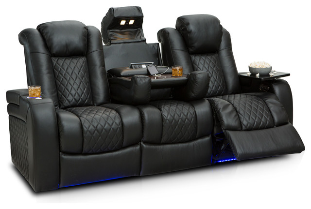 Seatcraft Anthem Home Theater Seating Leather Power Recline Sofa, Black