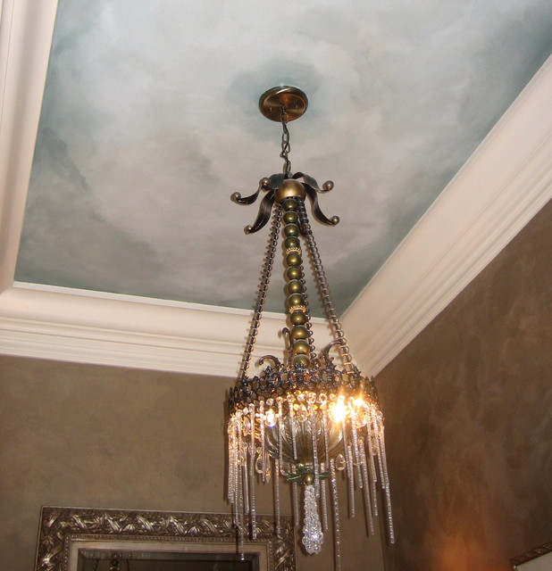 Powder Room Sky Ceiling And Metallic Texture Walls Traditional Sky Ceiling And Metallic Texture Walls