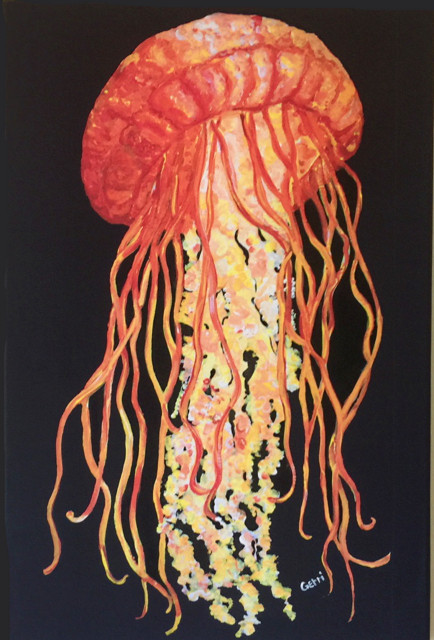 Jellyfish Canvas in bright colors, 16x24"