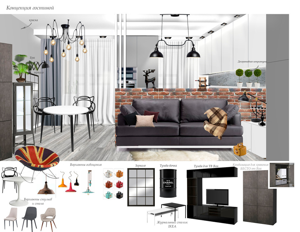 Концепция квартиры в стиле легкий лофт.