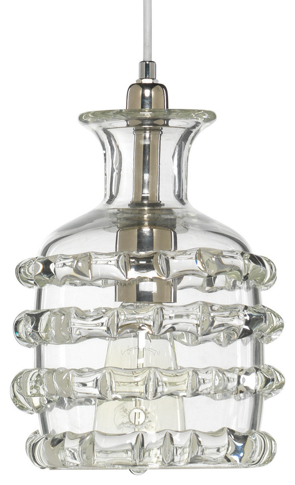 Ribbon Clear Glass Mini Pendant with Silver Accents