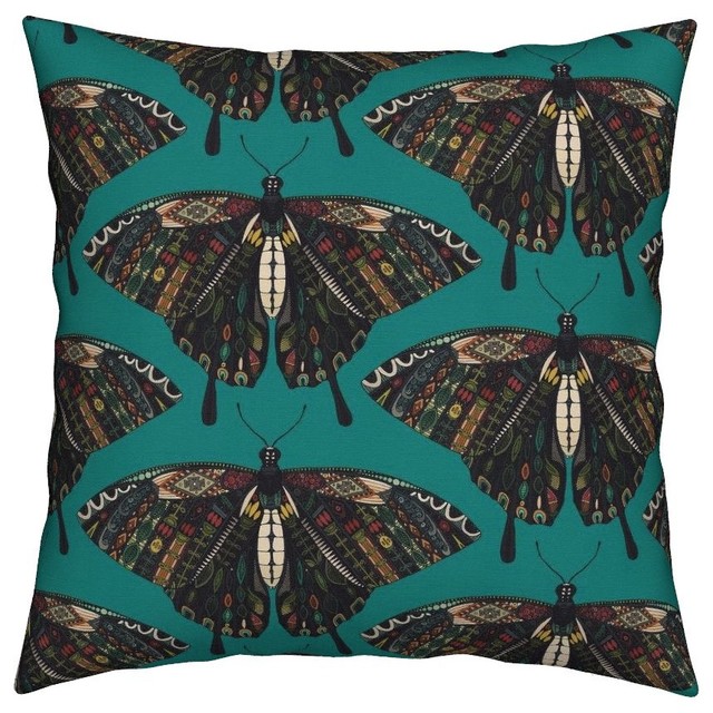 Butterfly Butterflies Insects Teal Botanical Throw Pillow