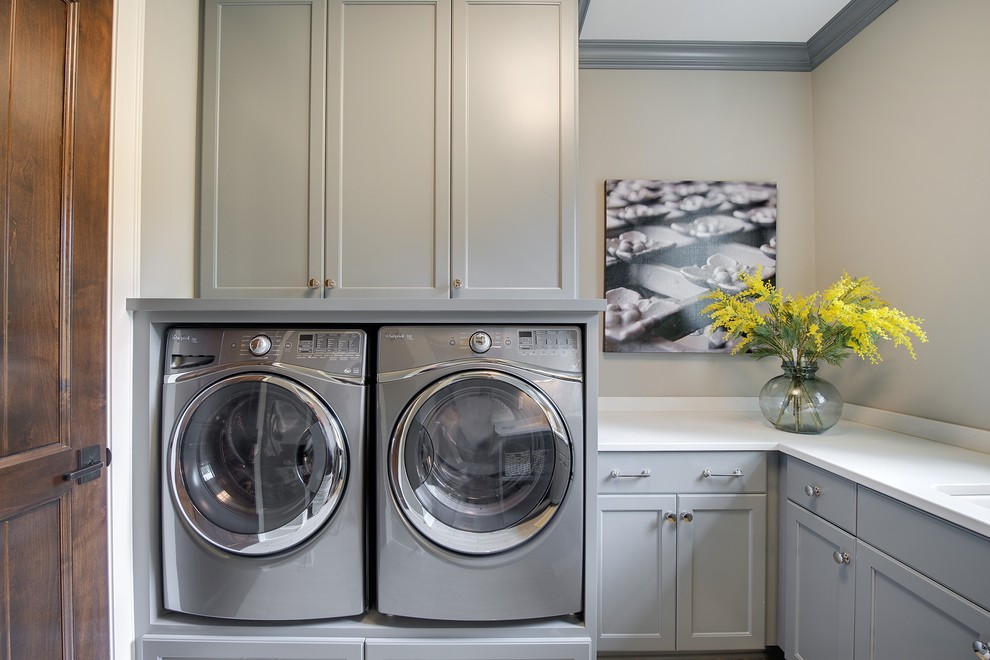 Inspiration for a coastal laundry room remodel in Minneapolis