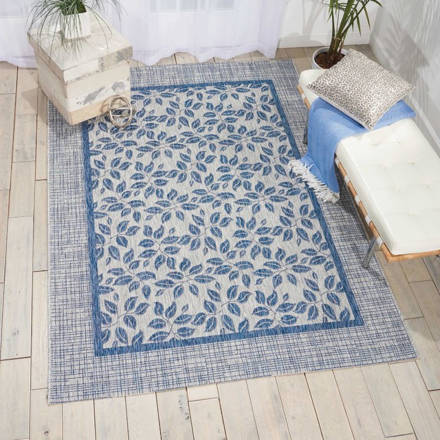 Nourison Garden Party Ivory/Blue Indoor/Outdoor Area Rug, Rectangular 9 ...
