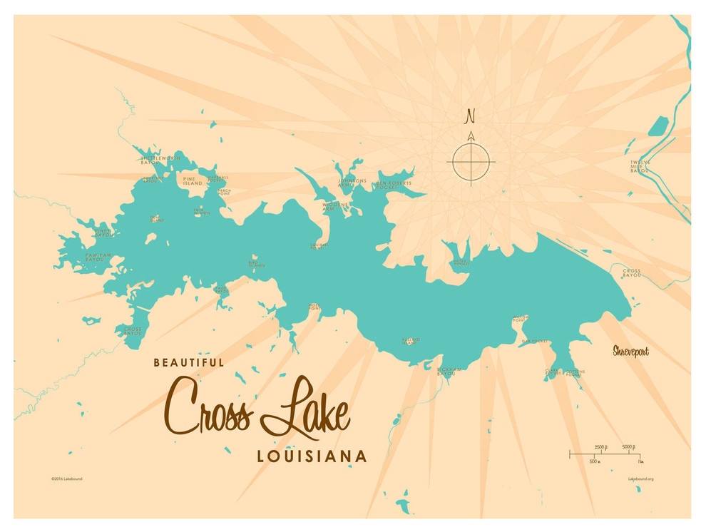 Lakebound Cross Lake Louisiana Map Art Print, 9