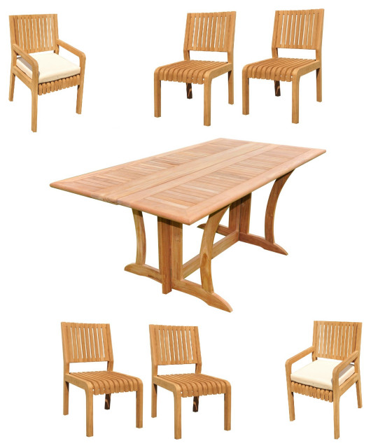 7Piece Outdoor Teak Dining Set 69" Folding Table, 6 Maldives Chairs
