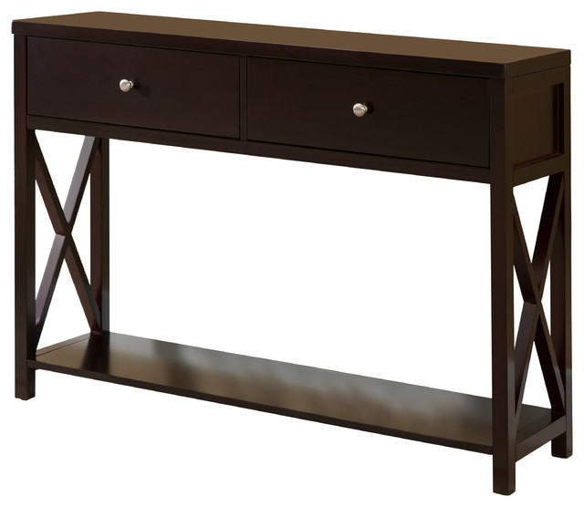 Leith Wood Console Table Cherry, Wooden Console Table Designs