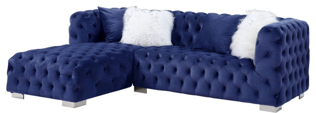 ACME Syxtyx Sectional Sofa With 4 Pillows, Blue Velvet