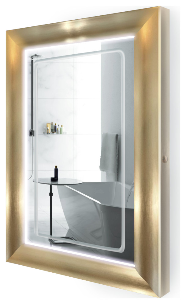 Led Lighted 24 Inch X 36 Inch Bathroom Gold Frame Mirror