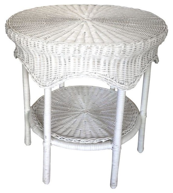 Preowned White Wicker Table Beach Style Side Tables And End Tables