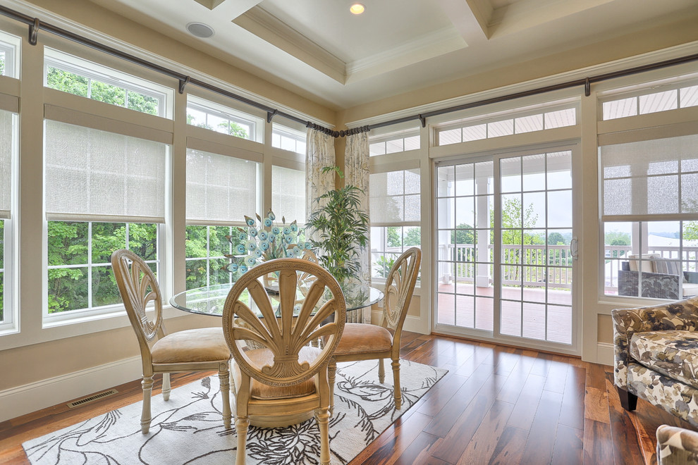 Inspiration for a traditional sunroom in Other with medium hardwood floors and a standard ceiling.