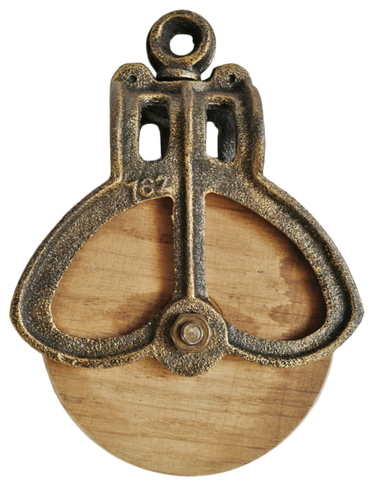 Cast Iron and Wood Pulley Industrial Decorative Objects And