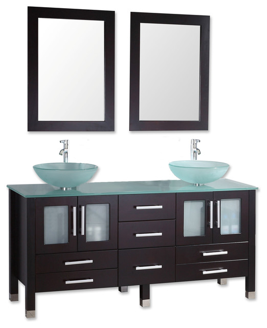 Contemporary Bathroom Vanities Oregon oregon 63" espresso tempered glass double vanity set Contemporary Bathroom Vanities Oregon oregon 63" espresso tempered glass double vanity set