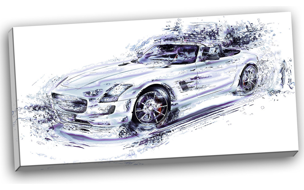 "White Convertible Car" Canvas Painting