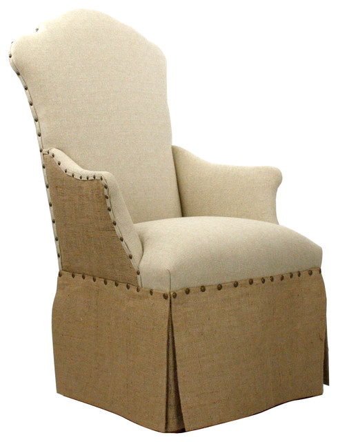 French Country Jute Linen Skirted Dining Arm Chair Traditional French Country Jute Linen Skirted Dining Arm Chair
