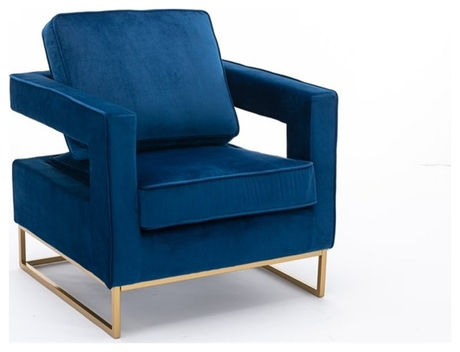Carolina Classics Adadon 33 In Wide Velvet Upholstered Arm Chair in Navy Blue Contemporary