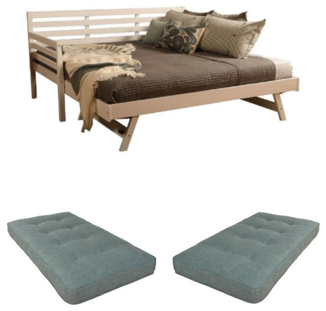 Home Square 3Piece Set with 2 Daybed Mattresses & Daybed in White, Twin Size Transitional