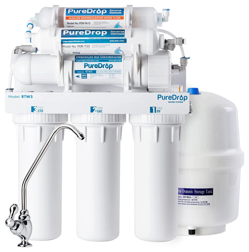 PureDrop RTW5AK Reverse Osmosis Alkaline Water Filtration System, pH+