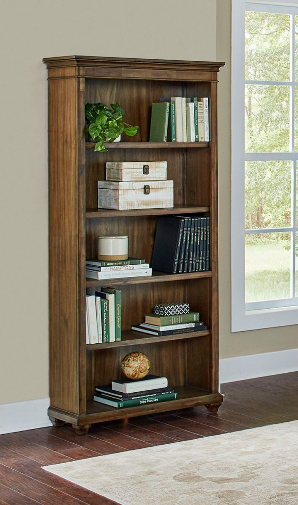 Traditional Wood Open Bookcase Office Fully Assembled Brown
