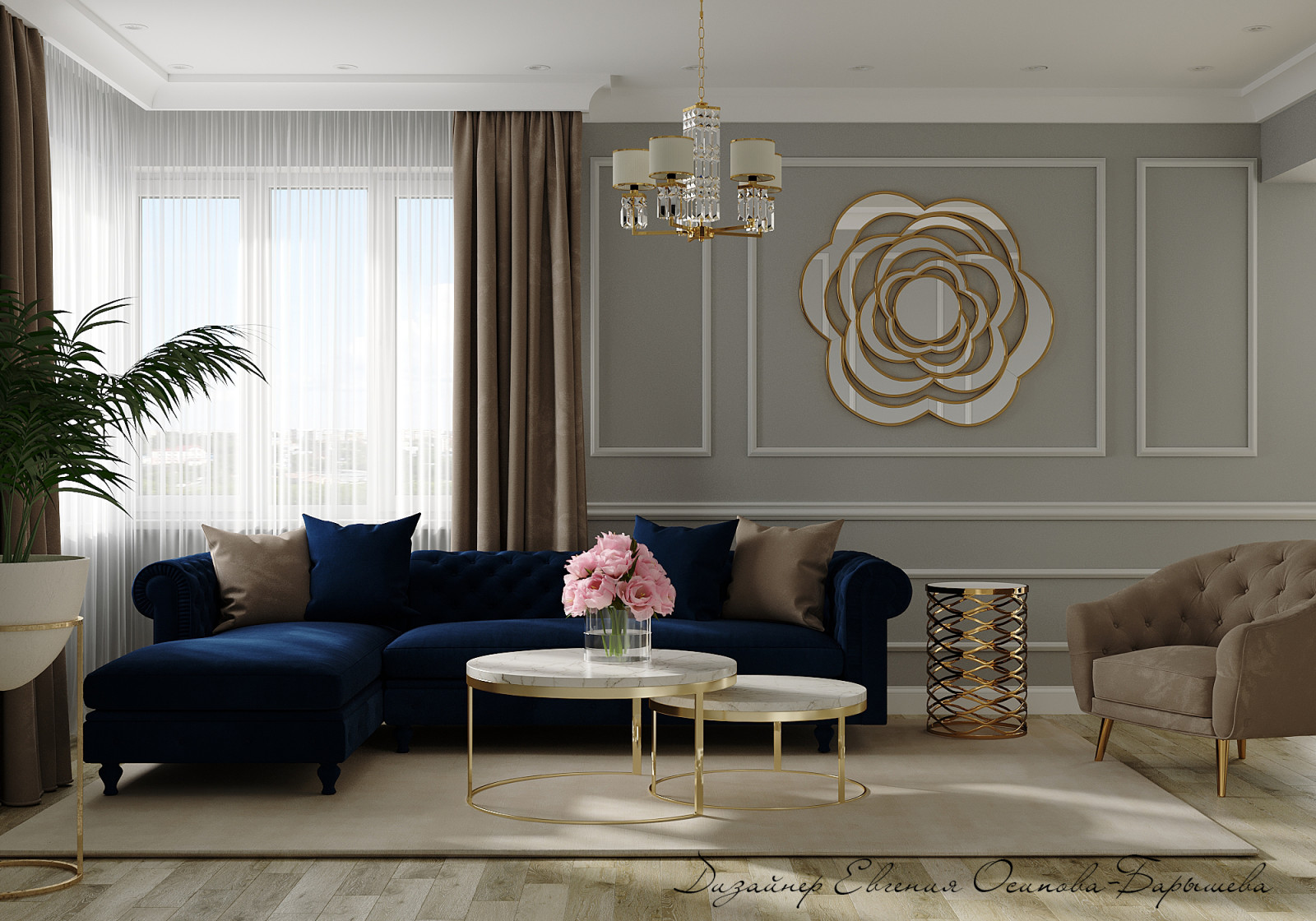 Кухня-гостиная в современном стиле с элементами арт-деко