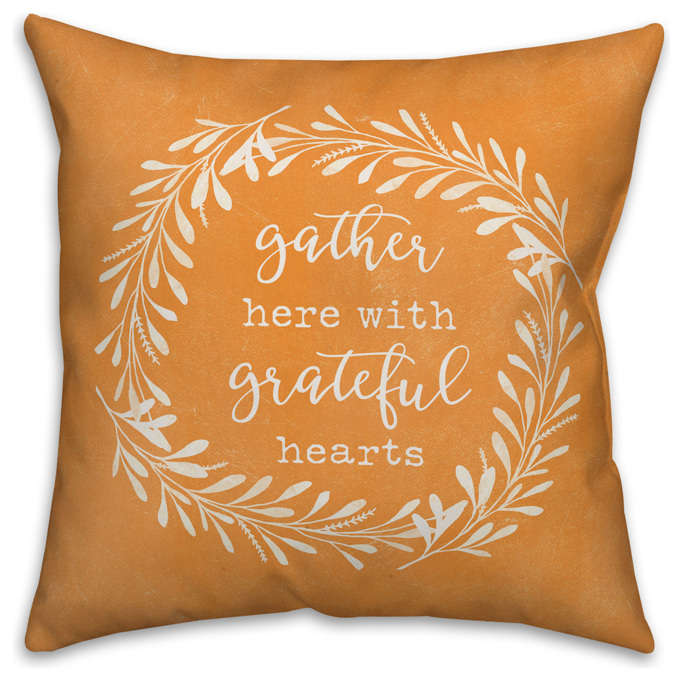 Gather Here with Grateful Hearts 16"x16" Throw Pillow