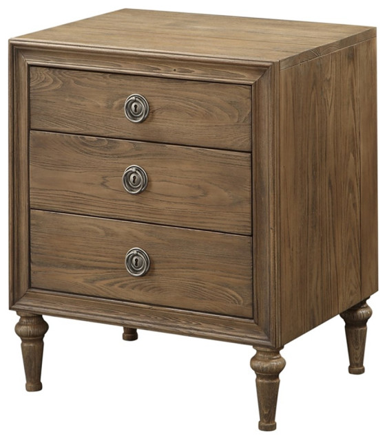 ACME Inverness Wood Nightstand with 3 Drawers in Reclaimed Oak