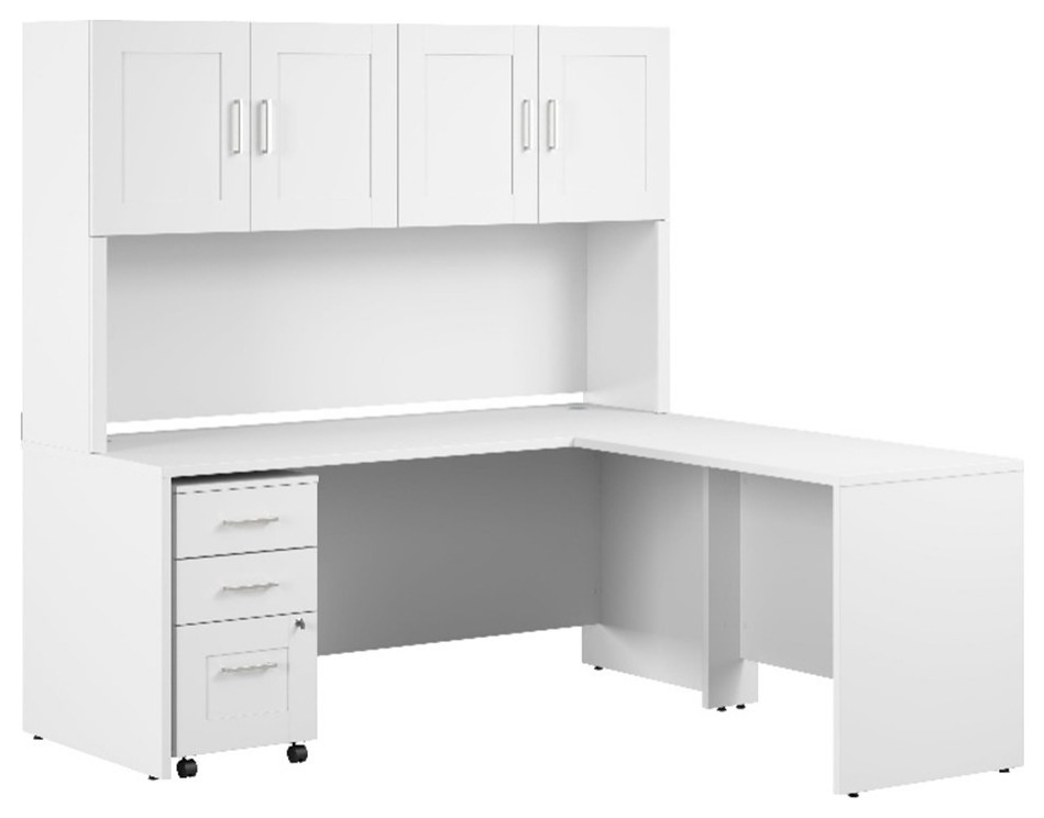 Hampton Heights 72W L Desk with Hutch and Drawers in White Engineered